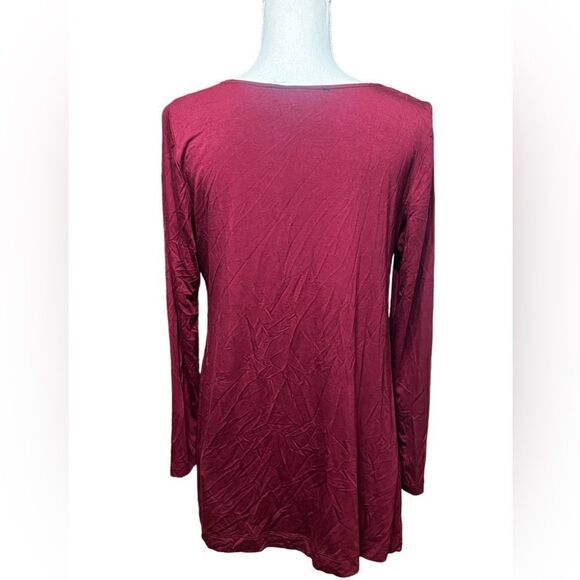 Poeme By Citron Size L Red Top Tunic Draped Sheer Chevron Leopard Print Flowy - Picture 4 of 6